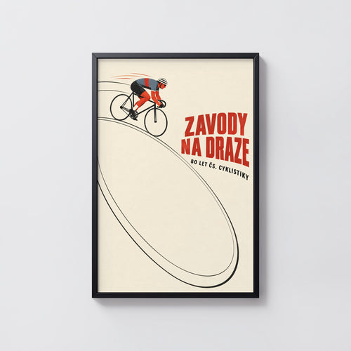 Vintage Track Cycling Poster, Czech Retro Wall Art Print