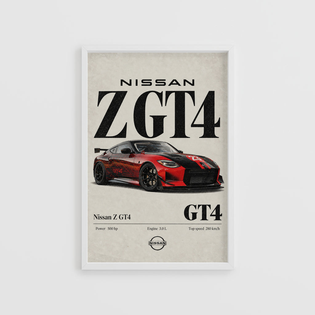 Vintage Nissan Z GT4 Print, Race Car Wall Art