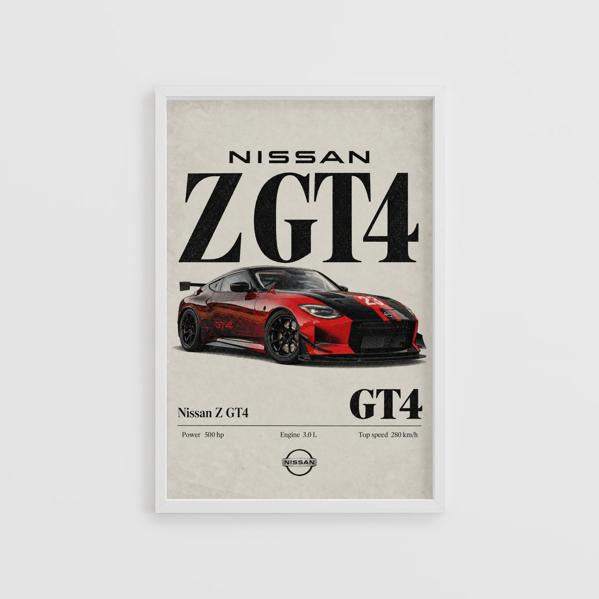 Vintage Nissan Z GT4 Print, Race Car Wall Art