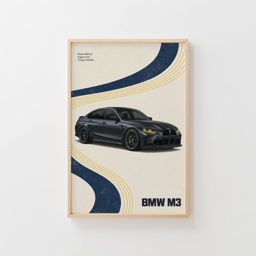Vintage BMW M3 Print, Retro Car Wall Art