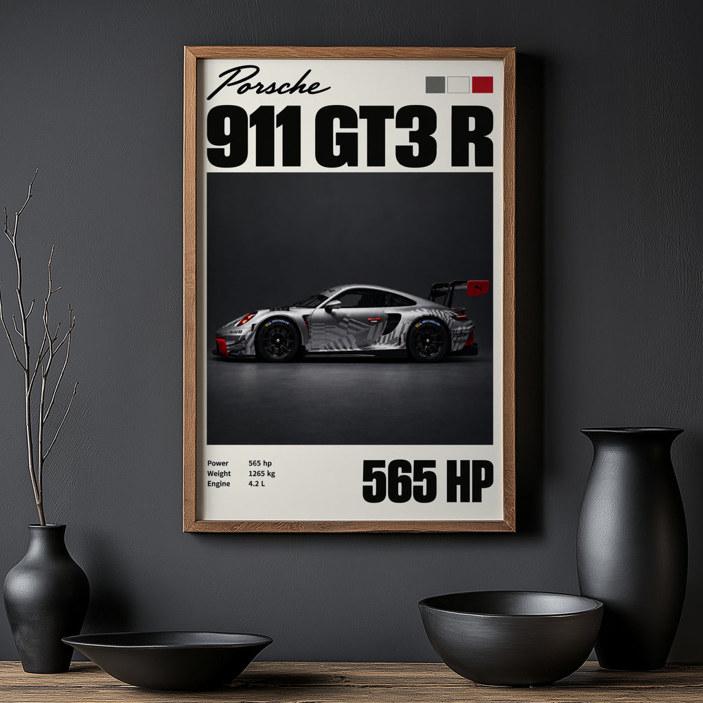 Vintage Porsche 911 GT3 R Print, Racing Car Art