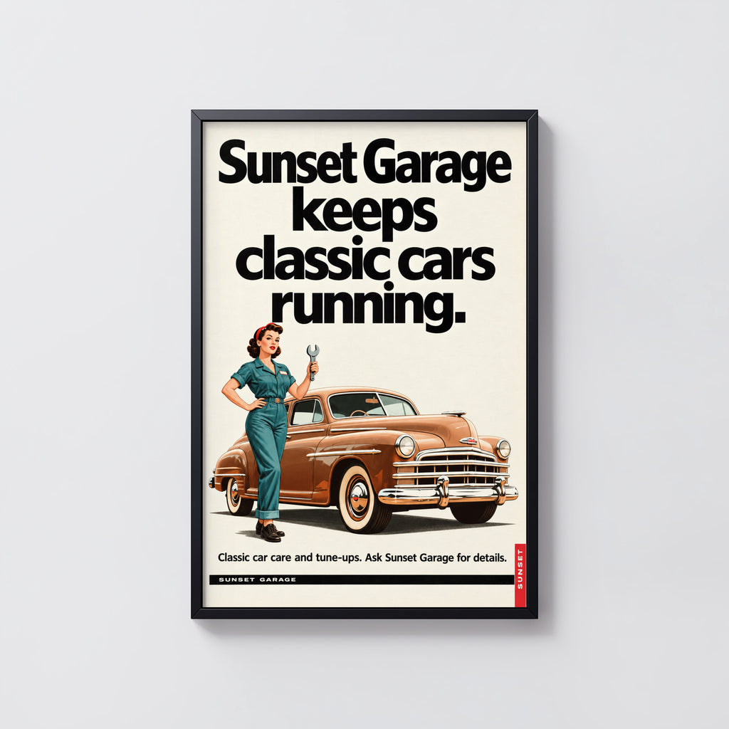 Vintage Garage Poster, Classic Car Print, Retro Wall Art