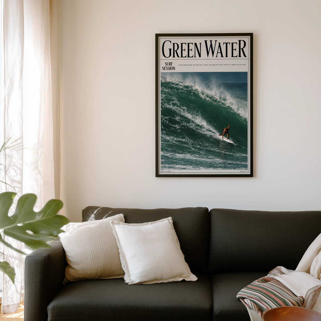 Vintage Green Water Surf Print, Surf Poster, Wave Art