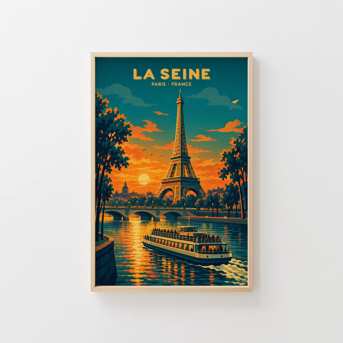 Vintage Paris Poster, Eiffel Tower Wall Art, Seine Print