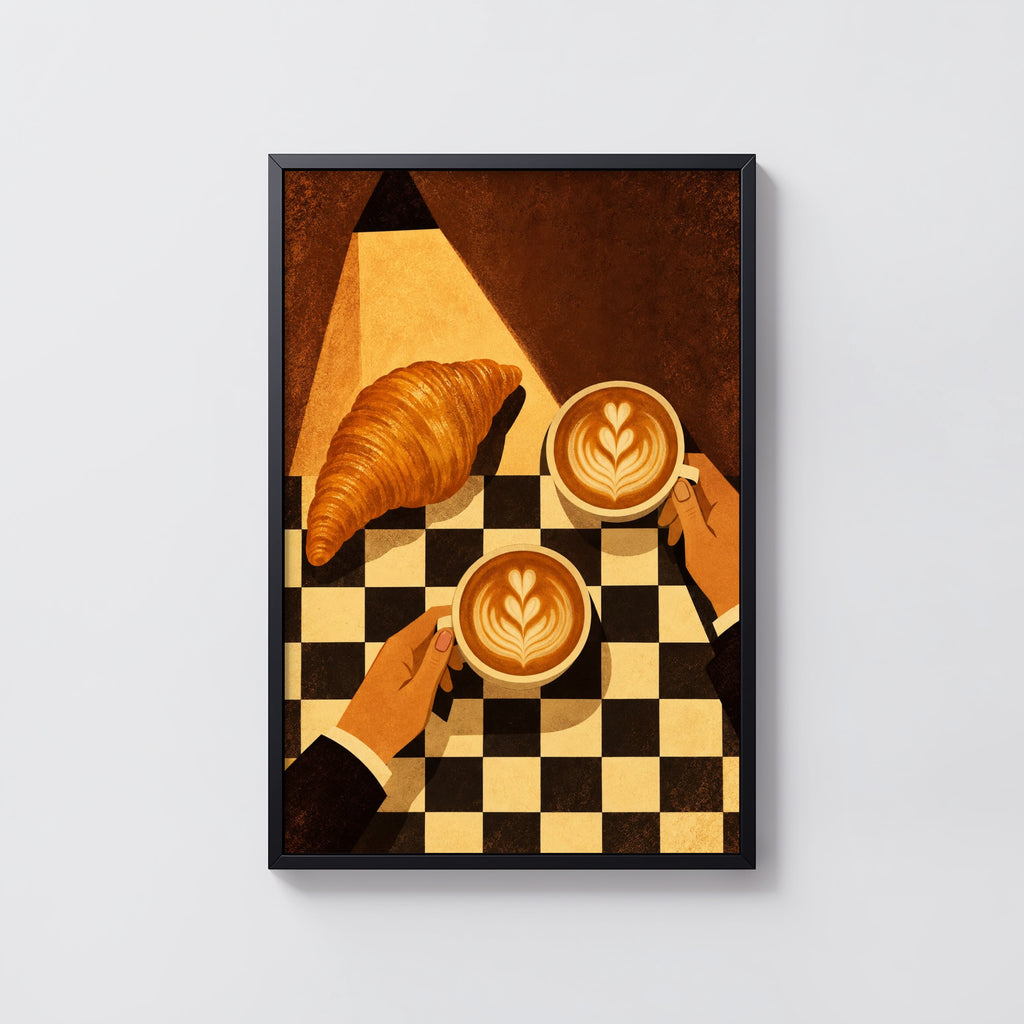 Vintage Coffee Print and Poster, Croissant Cafe Art