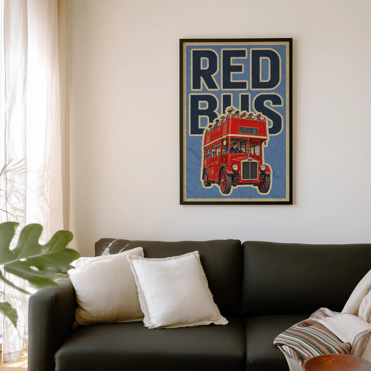 Vintage London Red Bus Poster, Double Decker Wall Art Print
