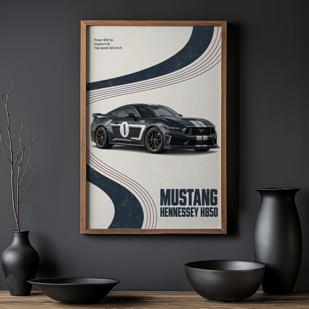 Vintage Mustang Hennessey H850 Print, Car Poster
