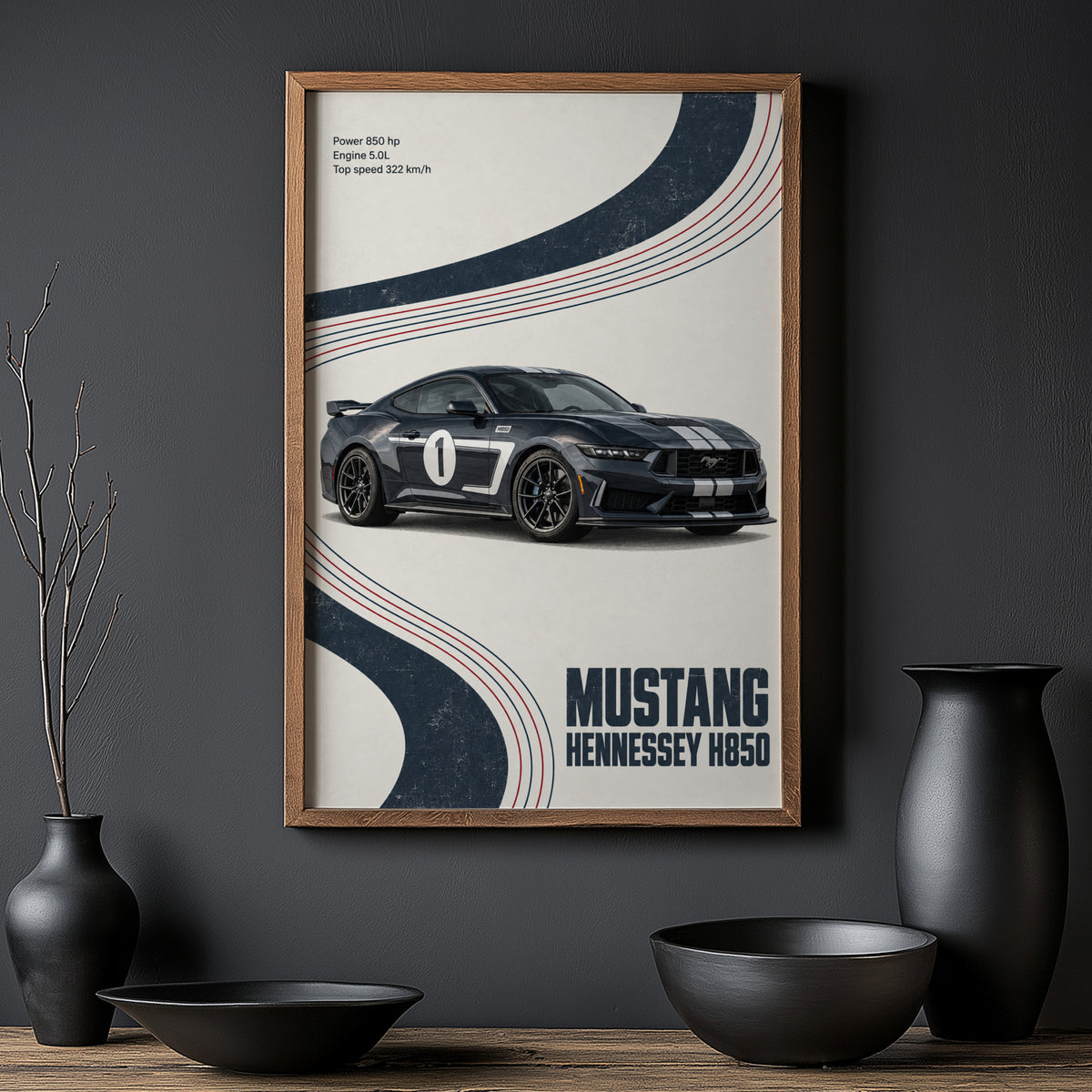Vintage Mustang Hennessey H850 Print, Car Poster