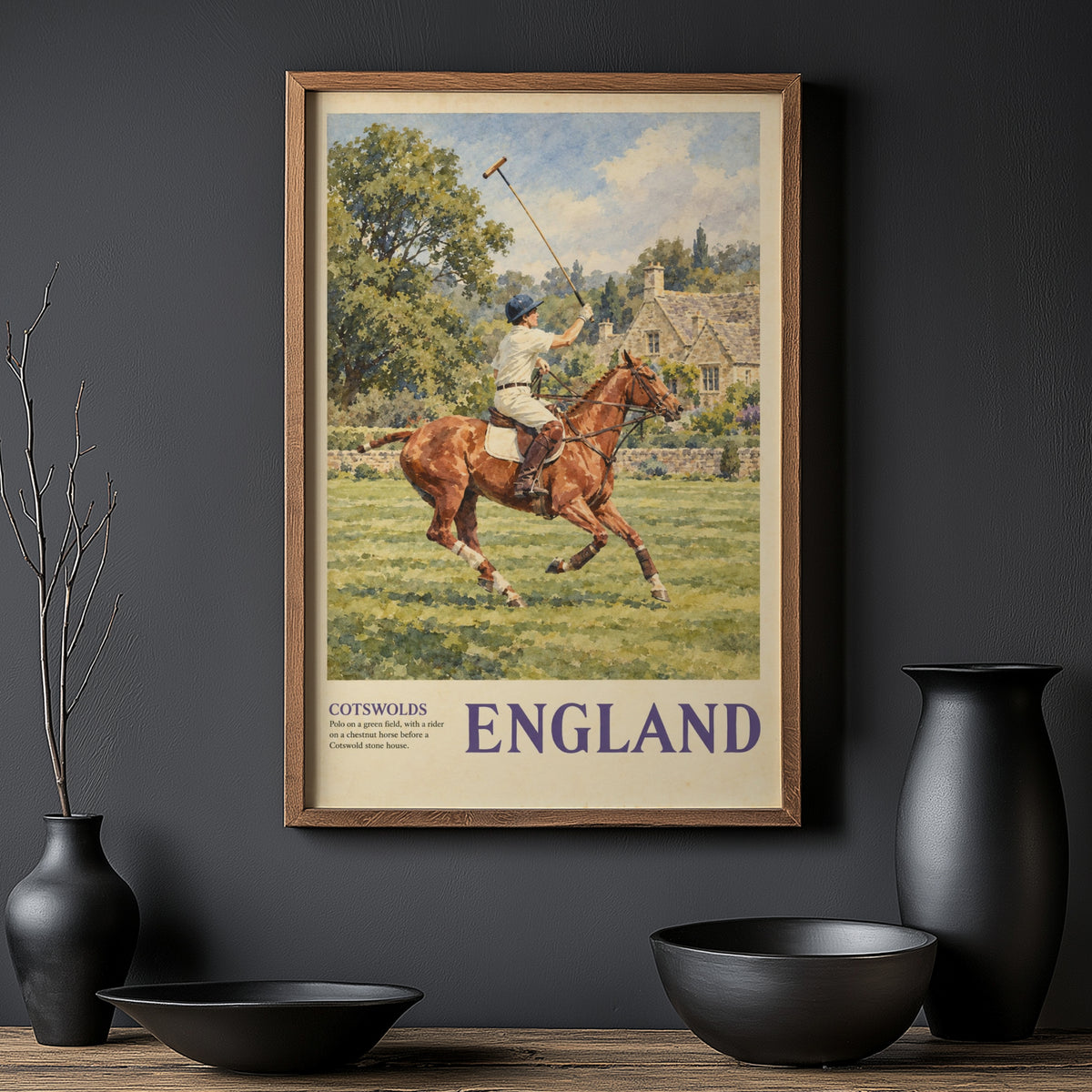 Vintage Cotswolds England Polo Poster, Horse Wall Art, Print