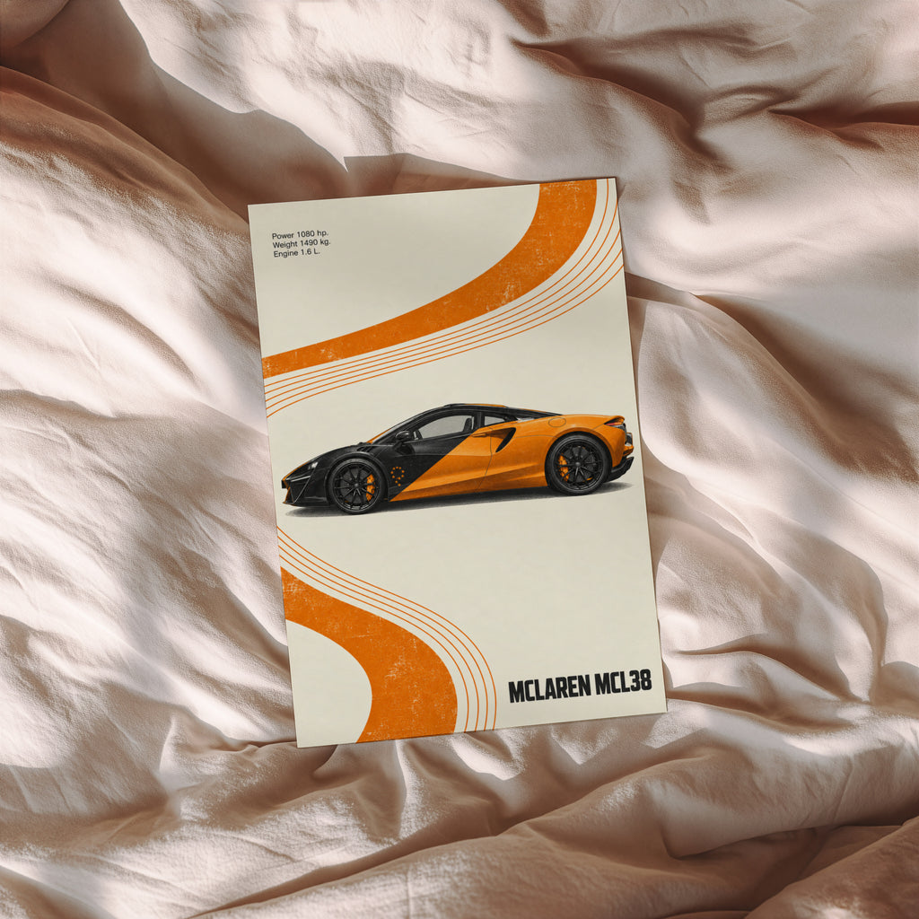 Vintage McLaren Car Print, Orange Wall Art
