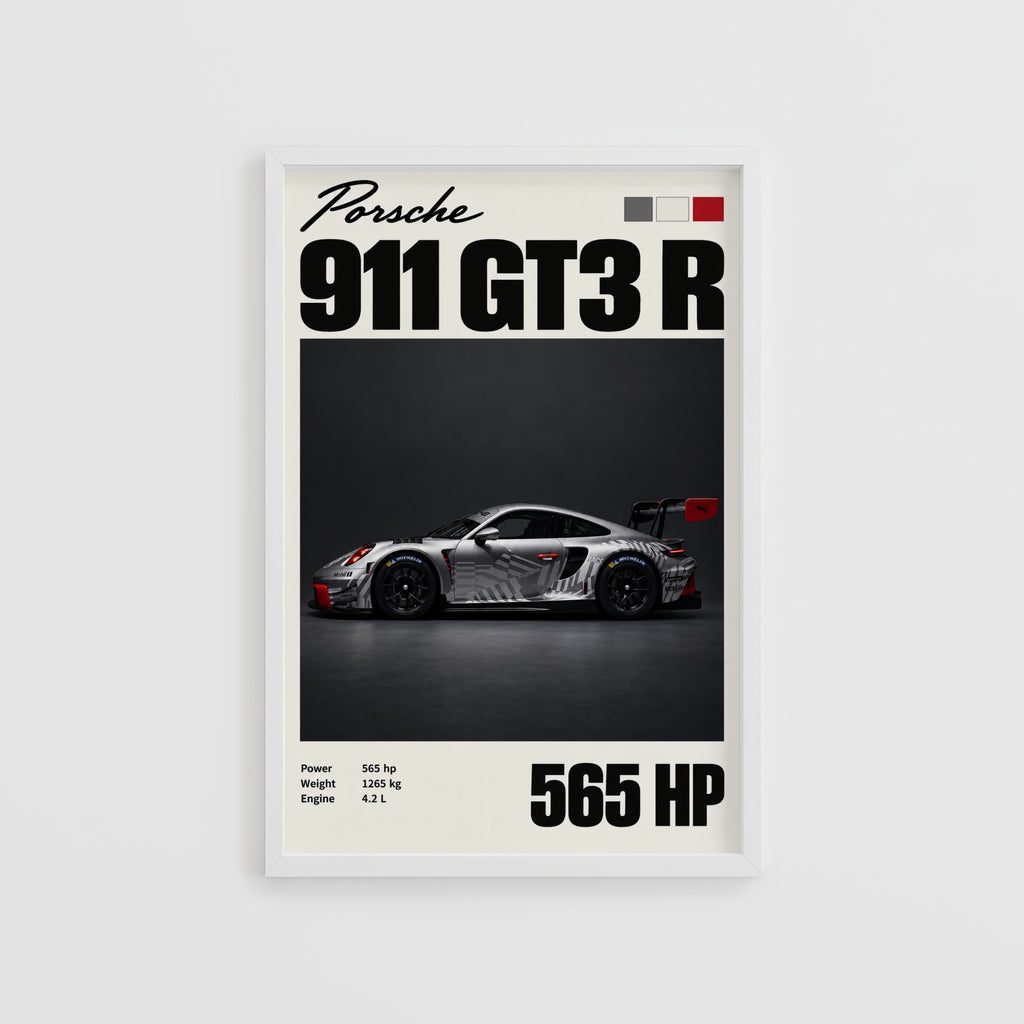Vintage Porsche 911 GT3 R Print, Racing Car Art