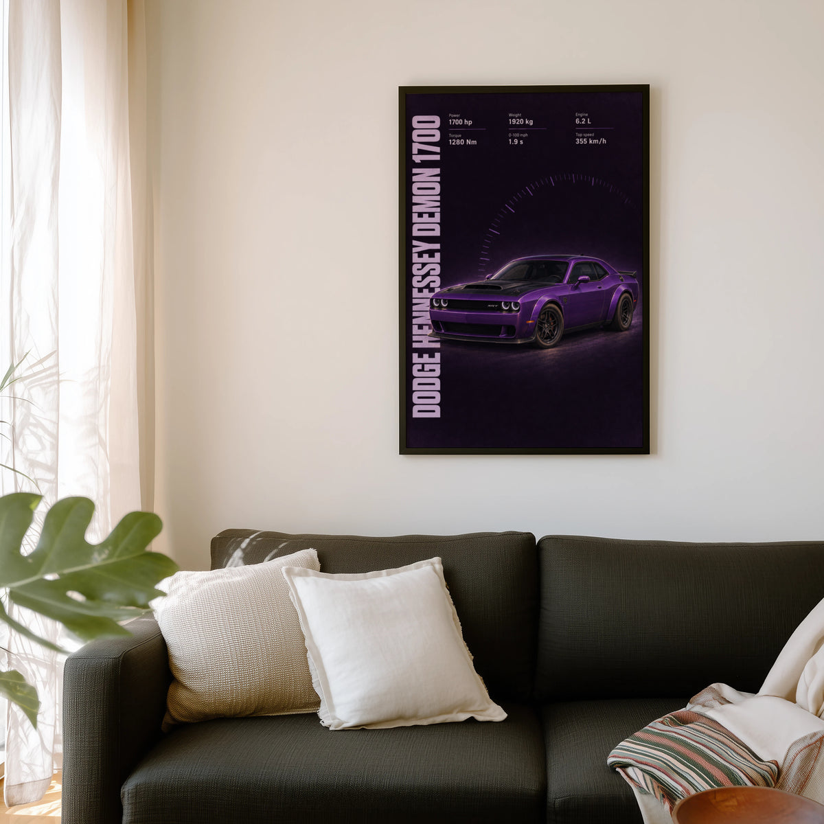 Vintage Dodge Demon Print, Purple Muscle Car Art