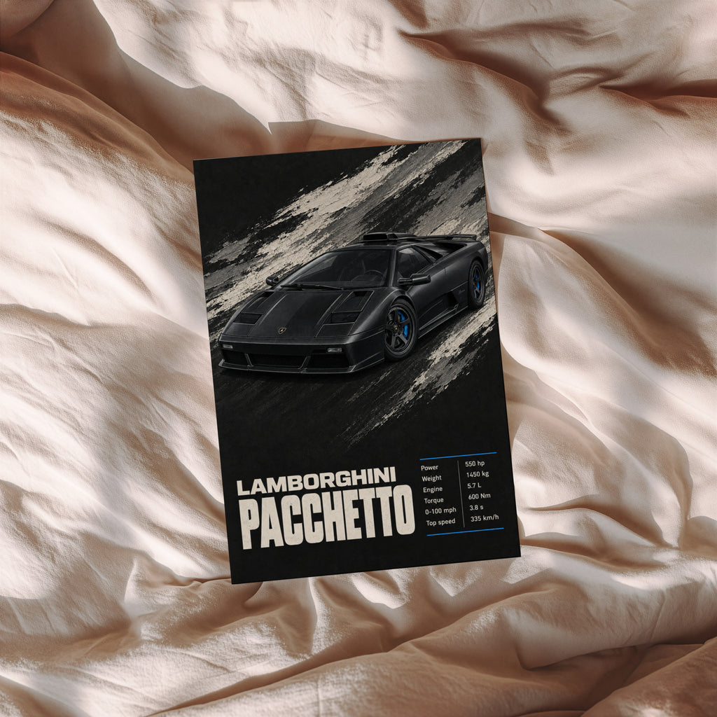 Vintage Lamborghini Pacchetto Print, Supercar Art