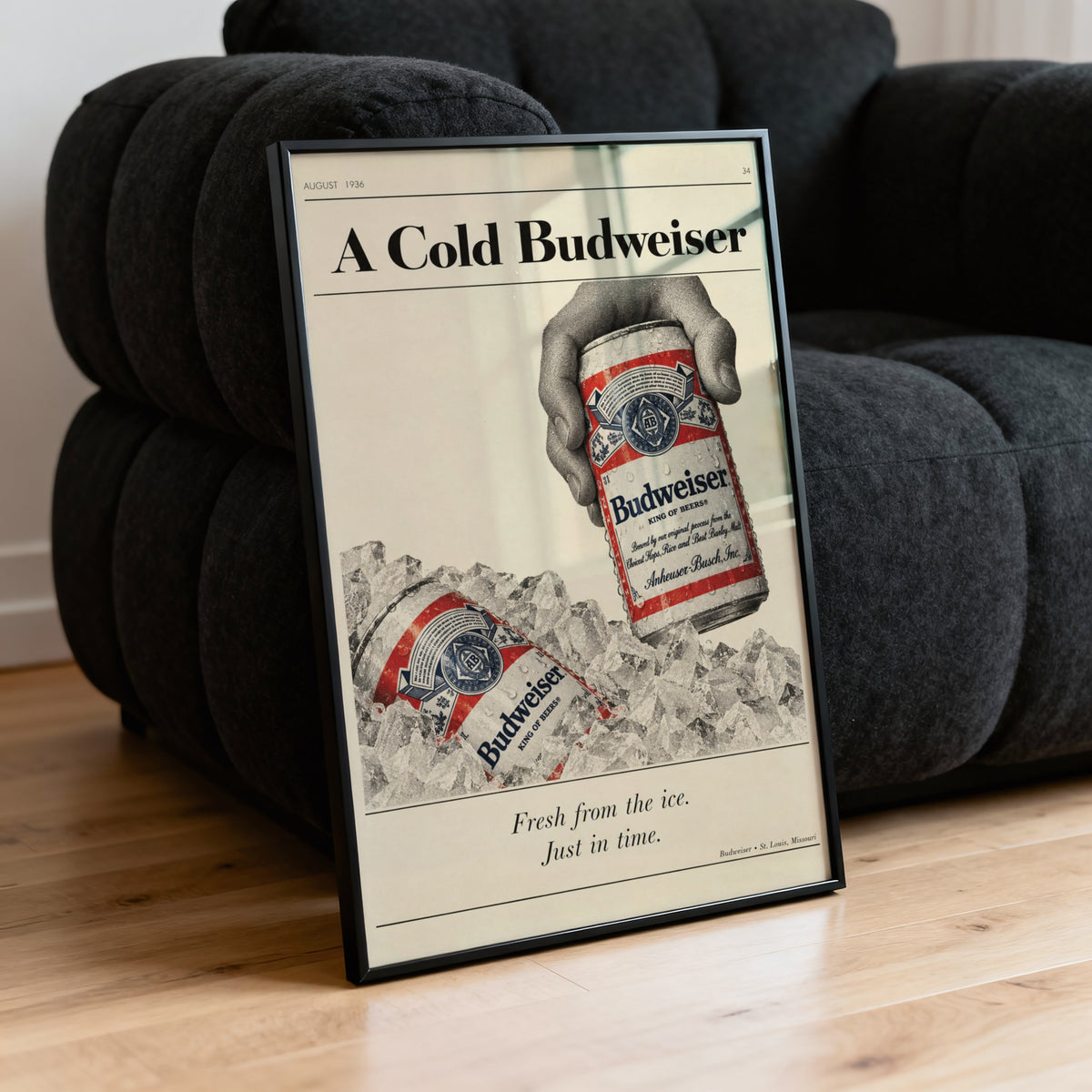 Vintage Budweiser Beer Print, Cold Ice Poster Wall Art