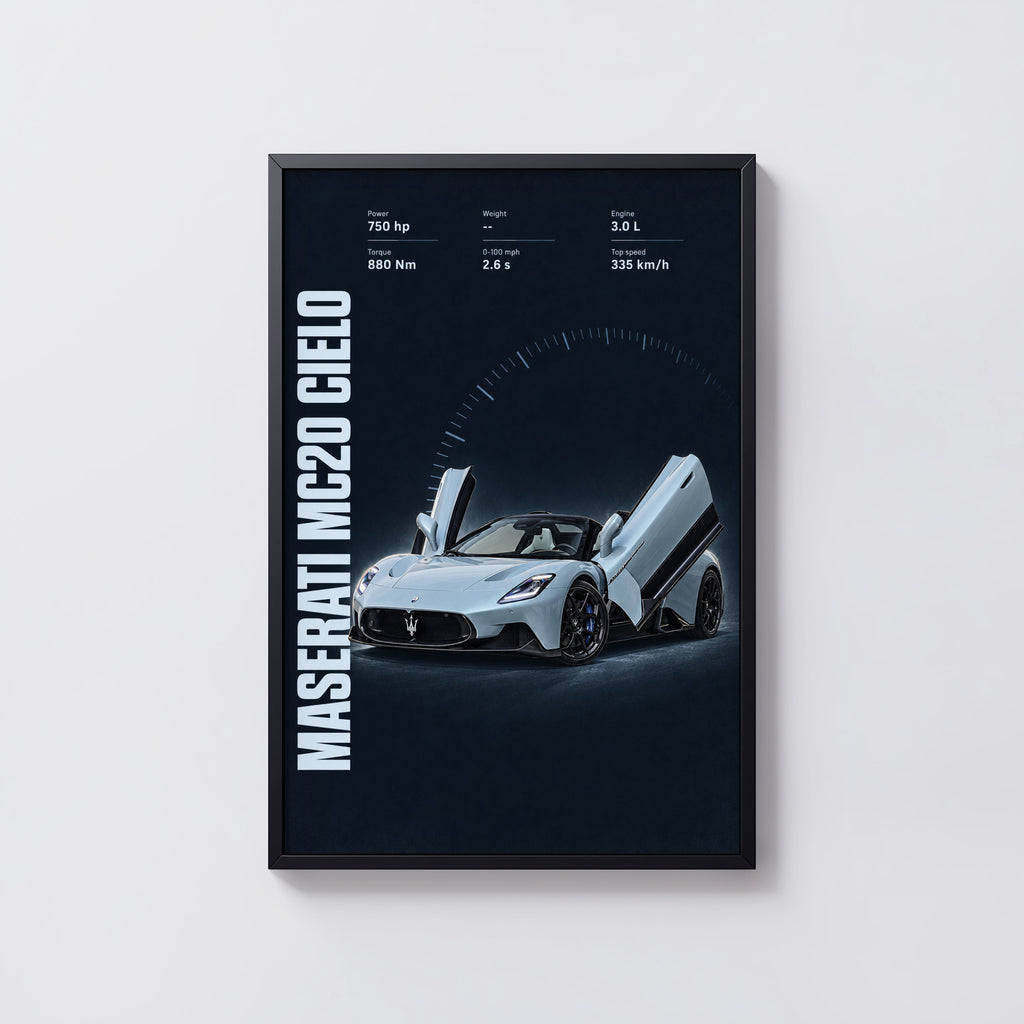 Vintage Maserati MC20 Cielo Print, Supercar Art