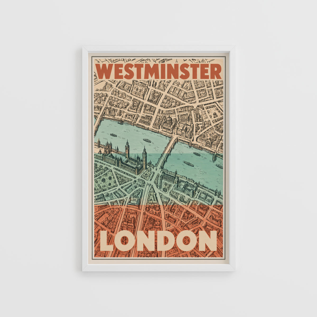 Vintage Westminster London Poster, Map Wall Art Print