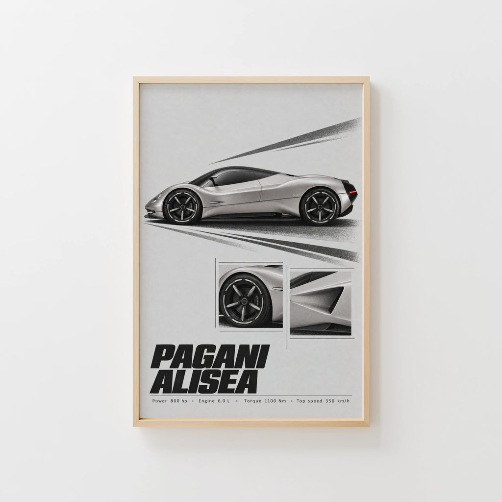 Vintage Pagani Alisea Print, Car Poster, Supercar Art