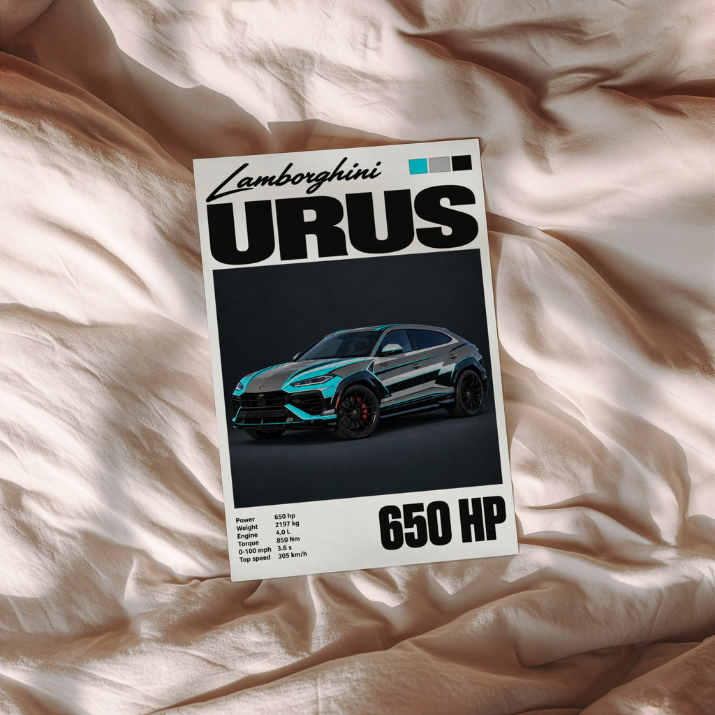 Vintage Lamborghini Urus Print, Supercar Wall Art