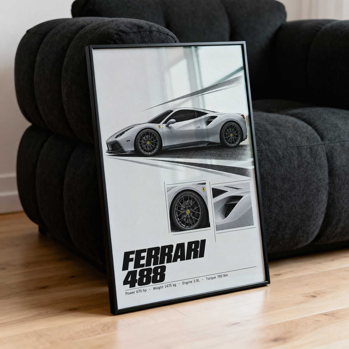 Vintage Ferrari 488 Print, Car Poster, Supercar Wall Art