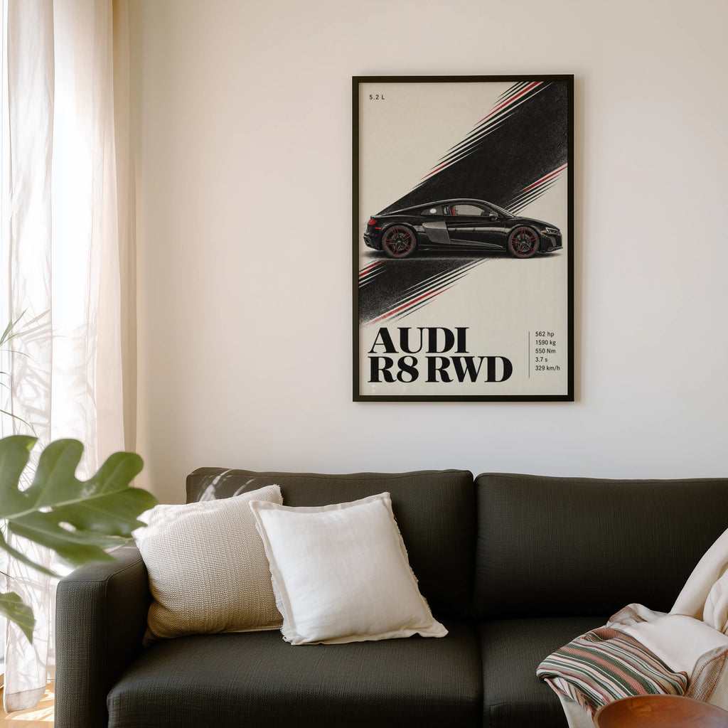 Vintage Audi R8 RWD Print, Car Poster, Supercar Wall Art