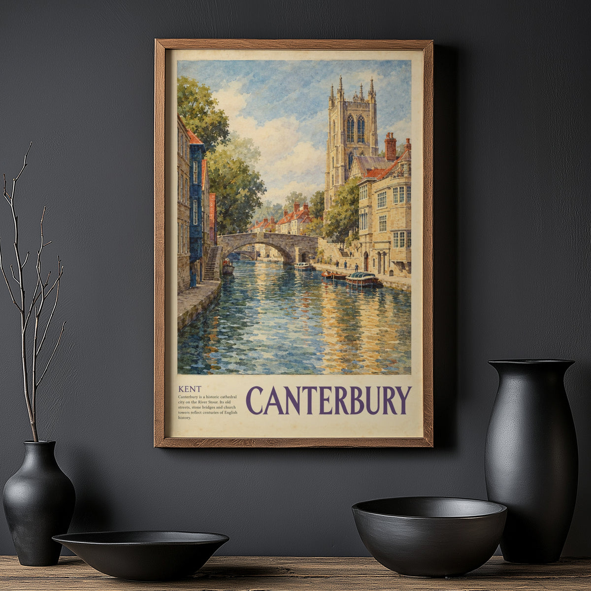 Vintage Canterbury Poster, Kent River Stour Wall Art Print