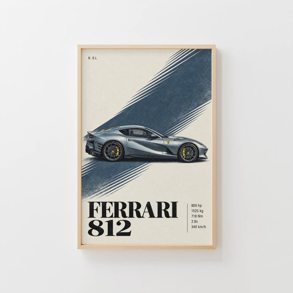 Vintage Ferrari 812 Print, Supercar Wall Art