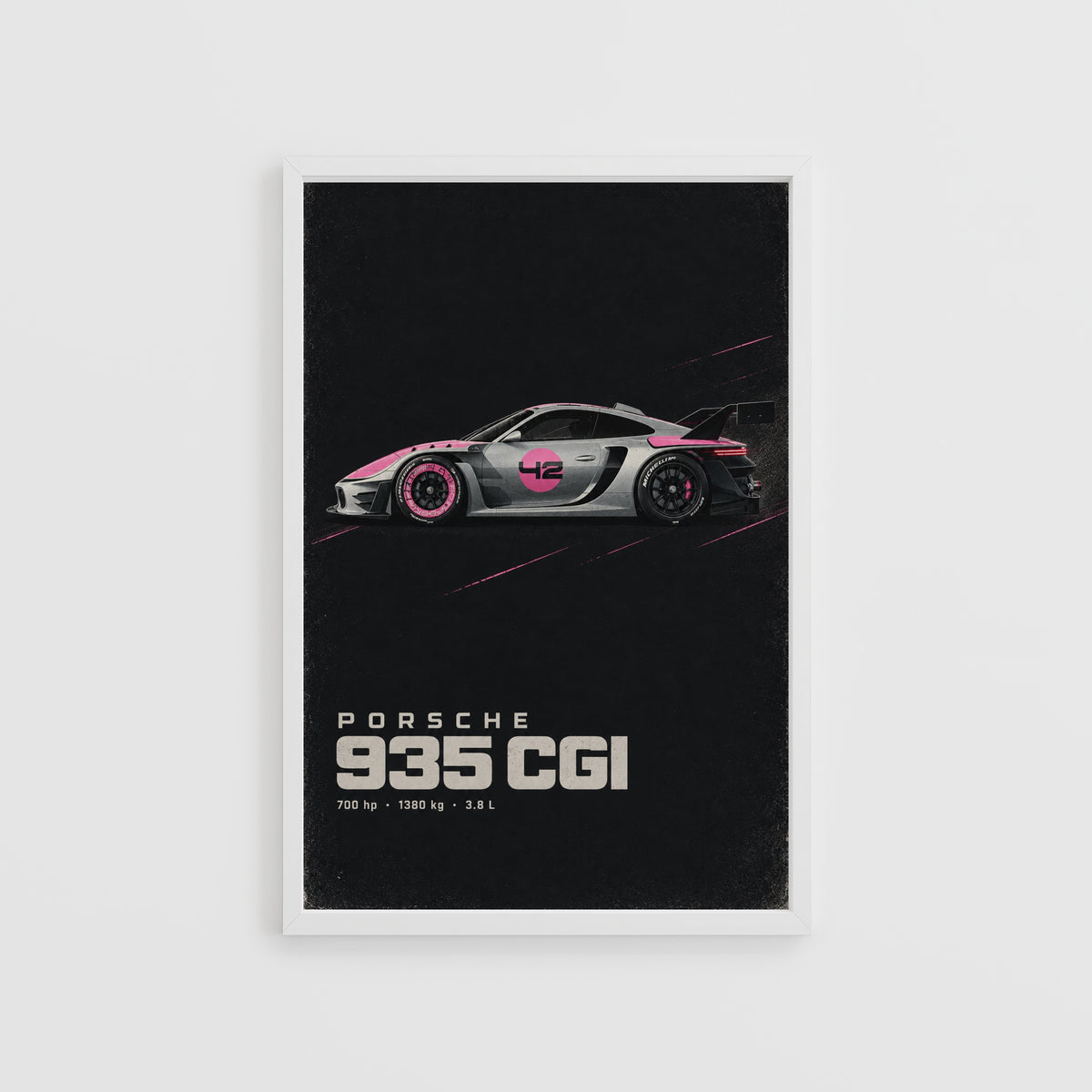 Vintage Porsche 935 Print, Pink Race Car Wall Art