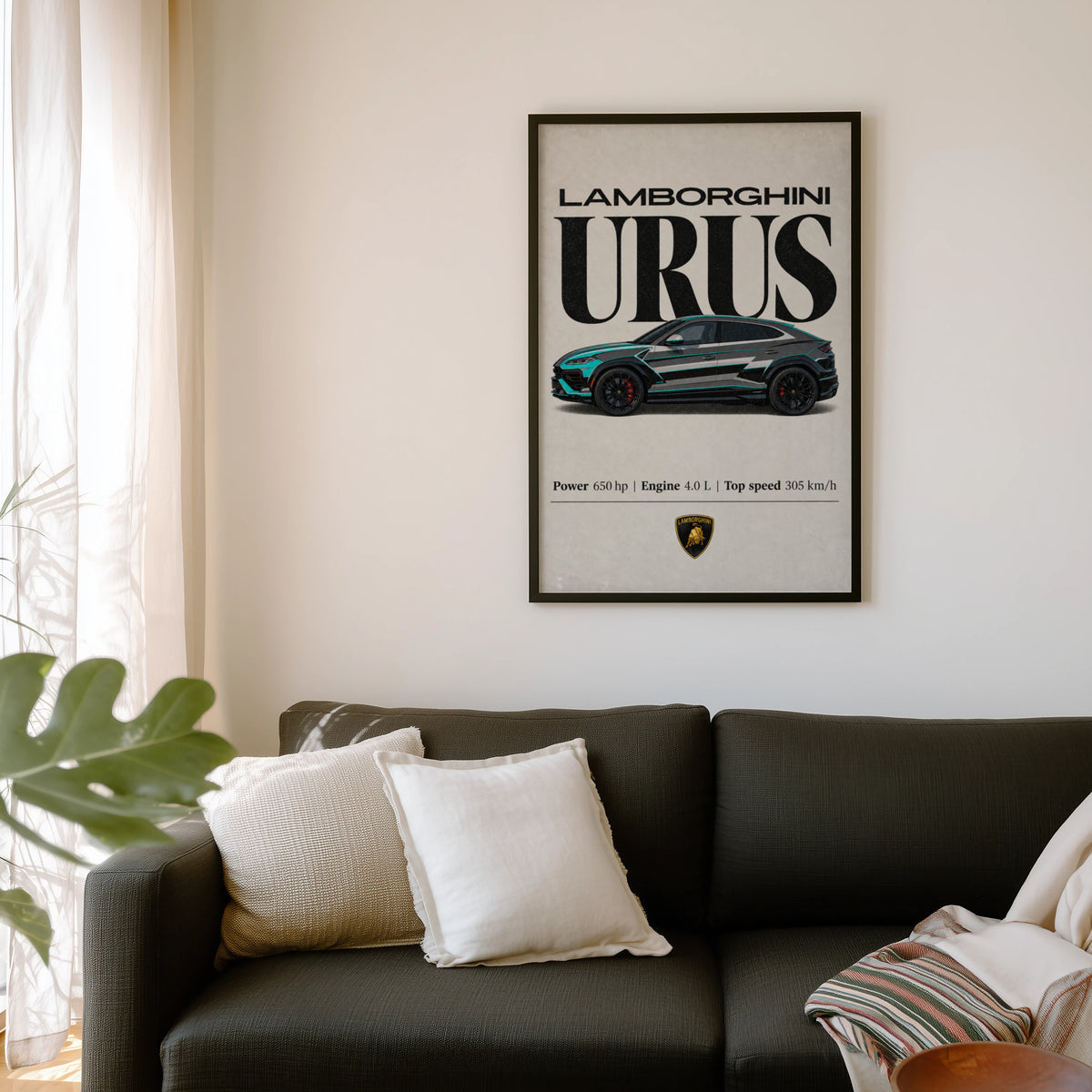 Vintage Lamborghini Urus Print, Supercar Wall Art