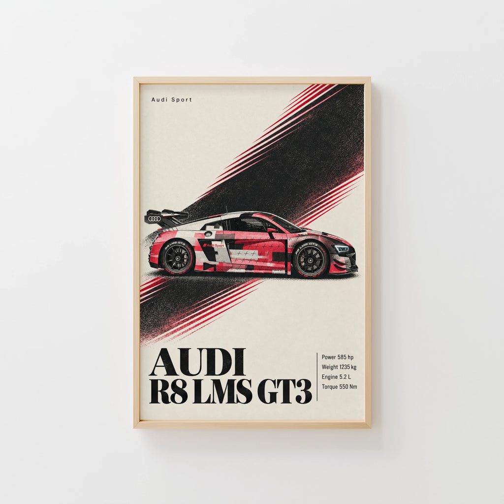 Vintage Audi R8 LMS GT3 Print, Racing Car Poster