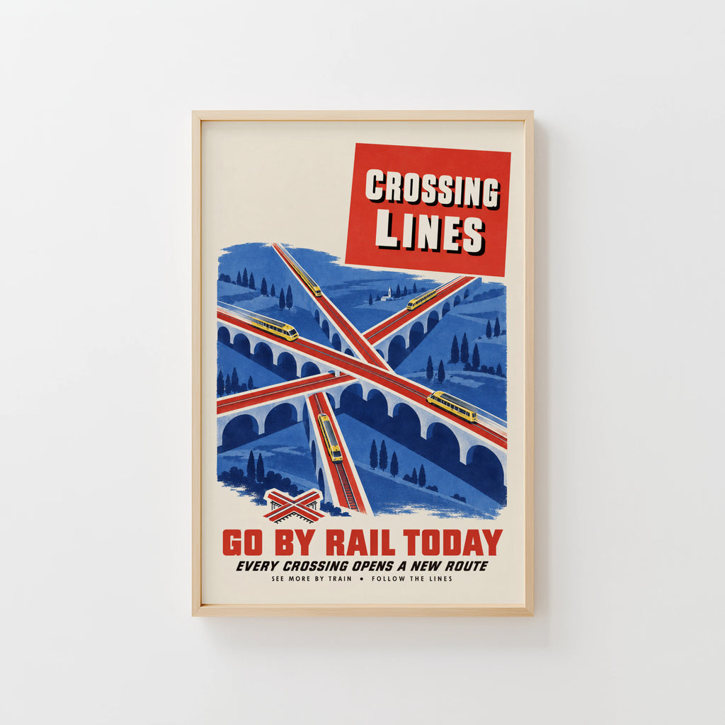 Vintage Train Print Poster, Railway Viaduct Wall Art