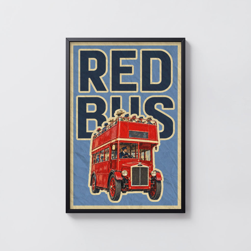 Vintage London Red Bus Poster, Double Decker Wall Art Print