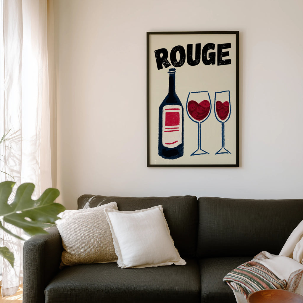 Vintage Rouge Red Wine Print Poster, Kitchen Wall Art