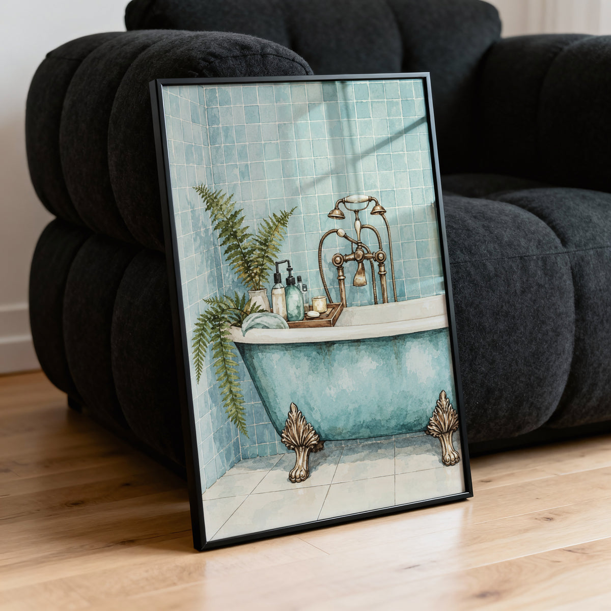 Vintage Clawfoot Bath Print and Poster, Aqua Bathroom Art