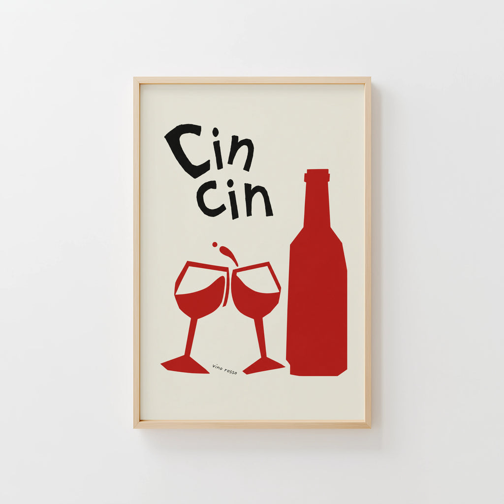 Vintage Cin Cin Red Wine Print Poster, Kitchen Wall Art
