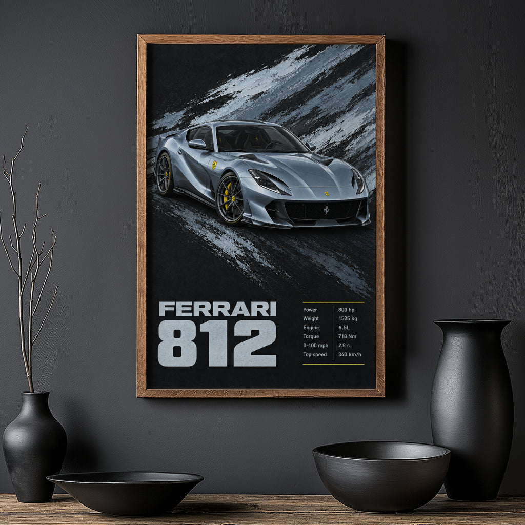 Vintage Ferrari 812 Print, Supercar Wall Art