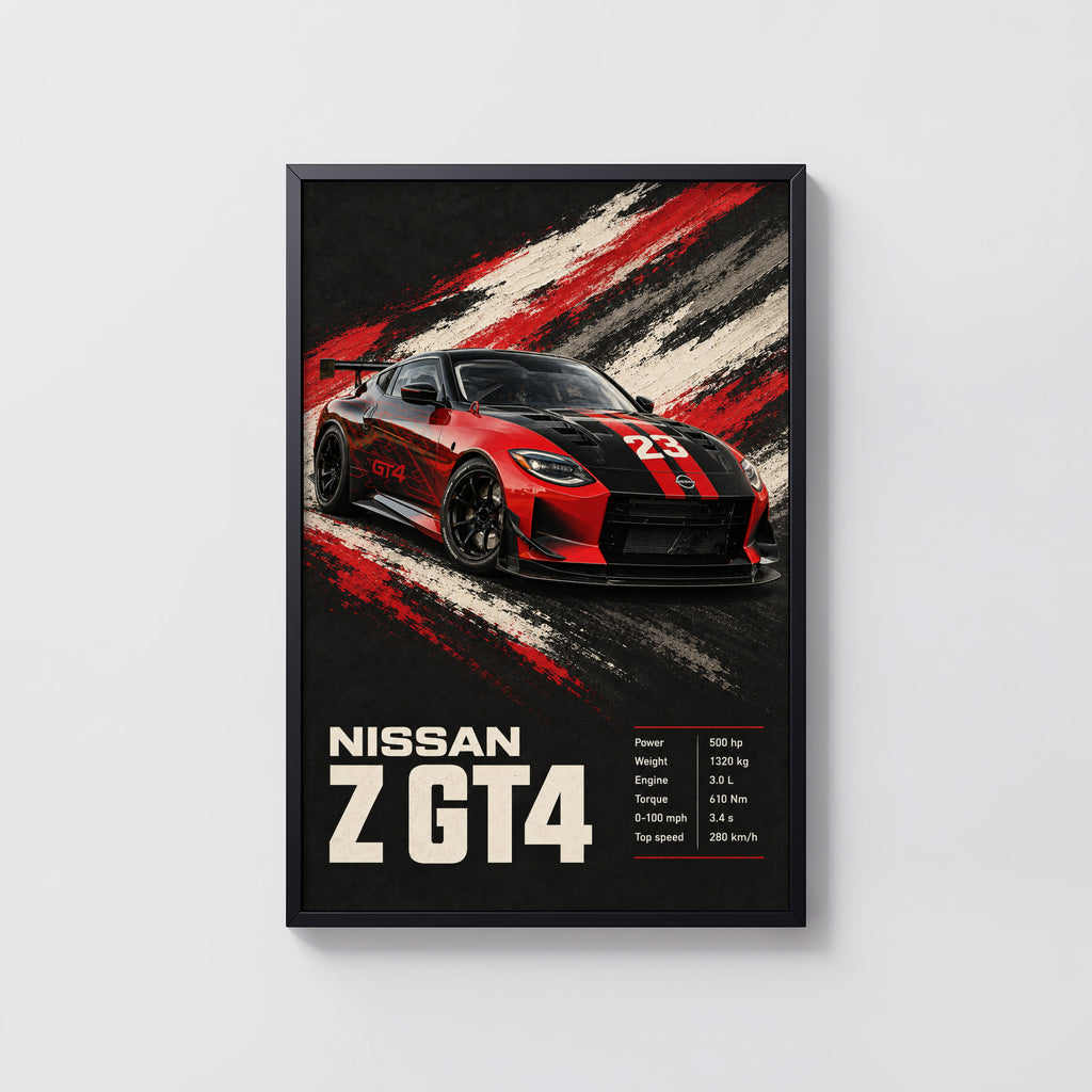 Vintage Nissan Z GT4 Print, Race Car Wall Art