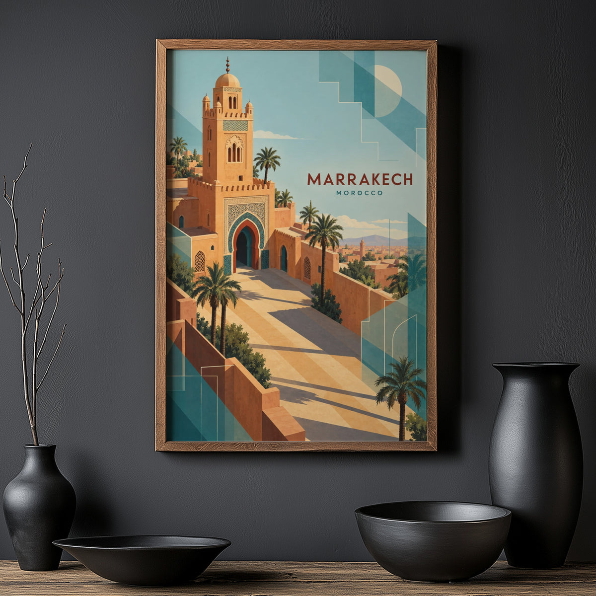 Vintage Marrakech Morocco Poster, Art Deco Wall Art, Print