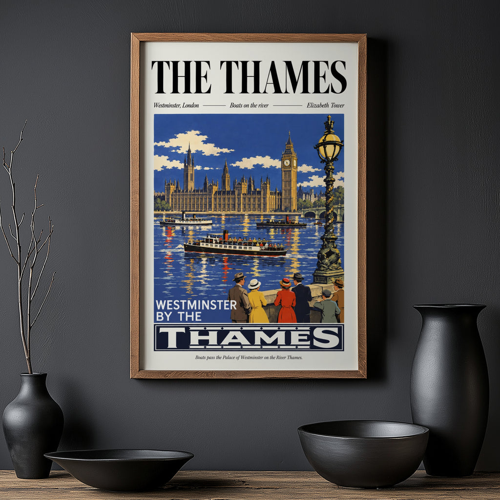Vintage Thames Poster, Westminster London Wall Art, Print