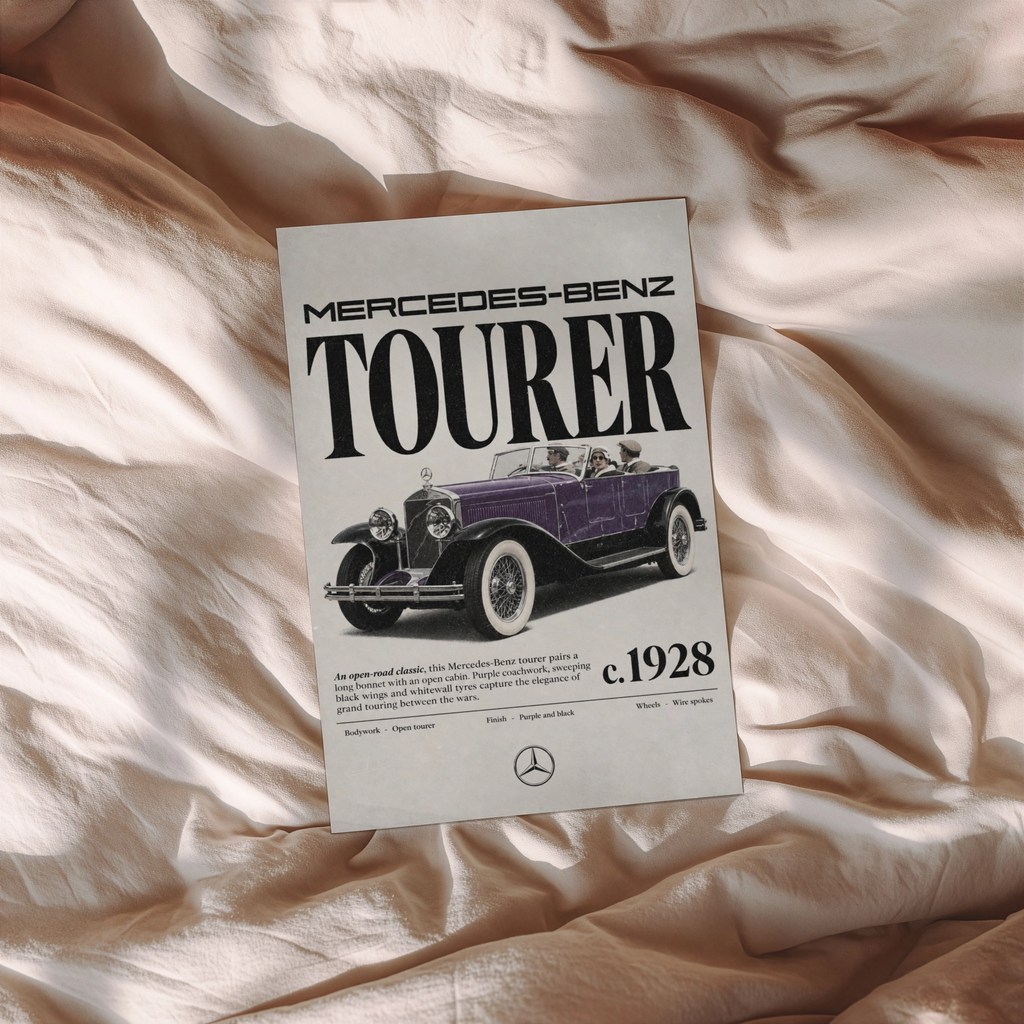 Vintage 1928 Mercedes-Benz Tourer Print, Classic Car Poster