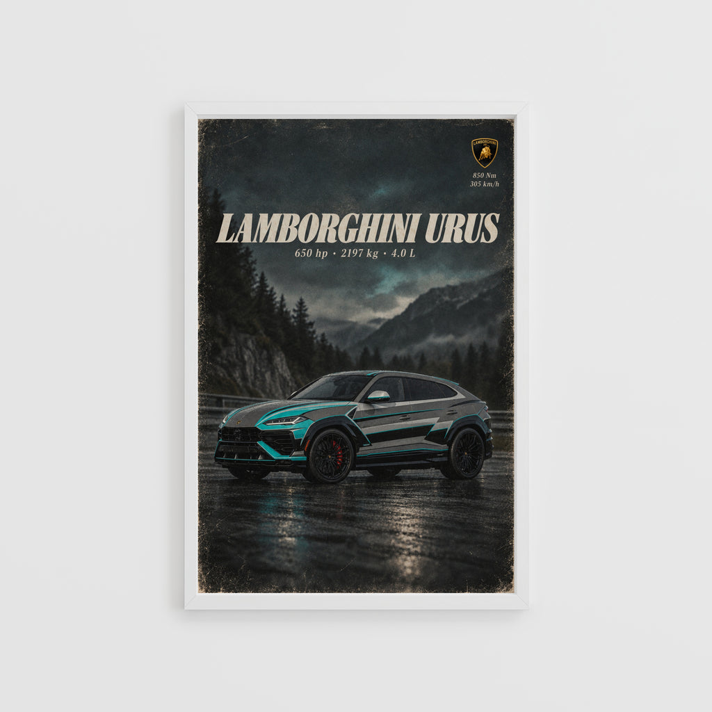 Vintage Lamborghini Urus Print, Supercar Wall Art