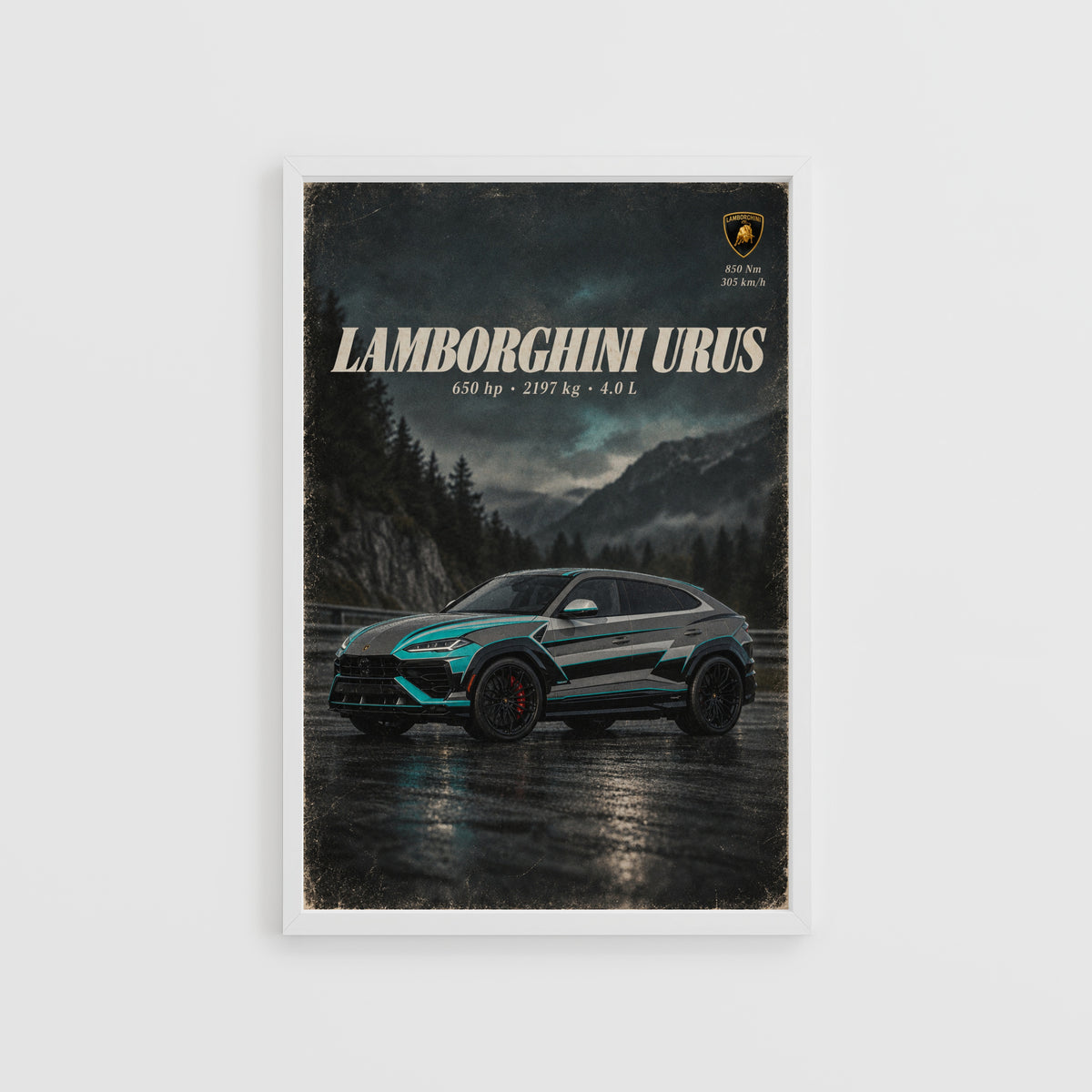 Vintage Lamborghini Urus Print, Supercar Wall Art