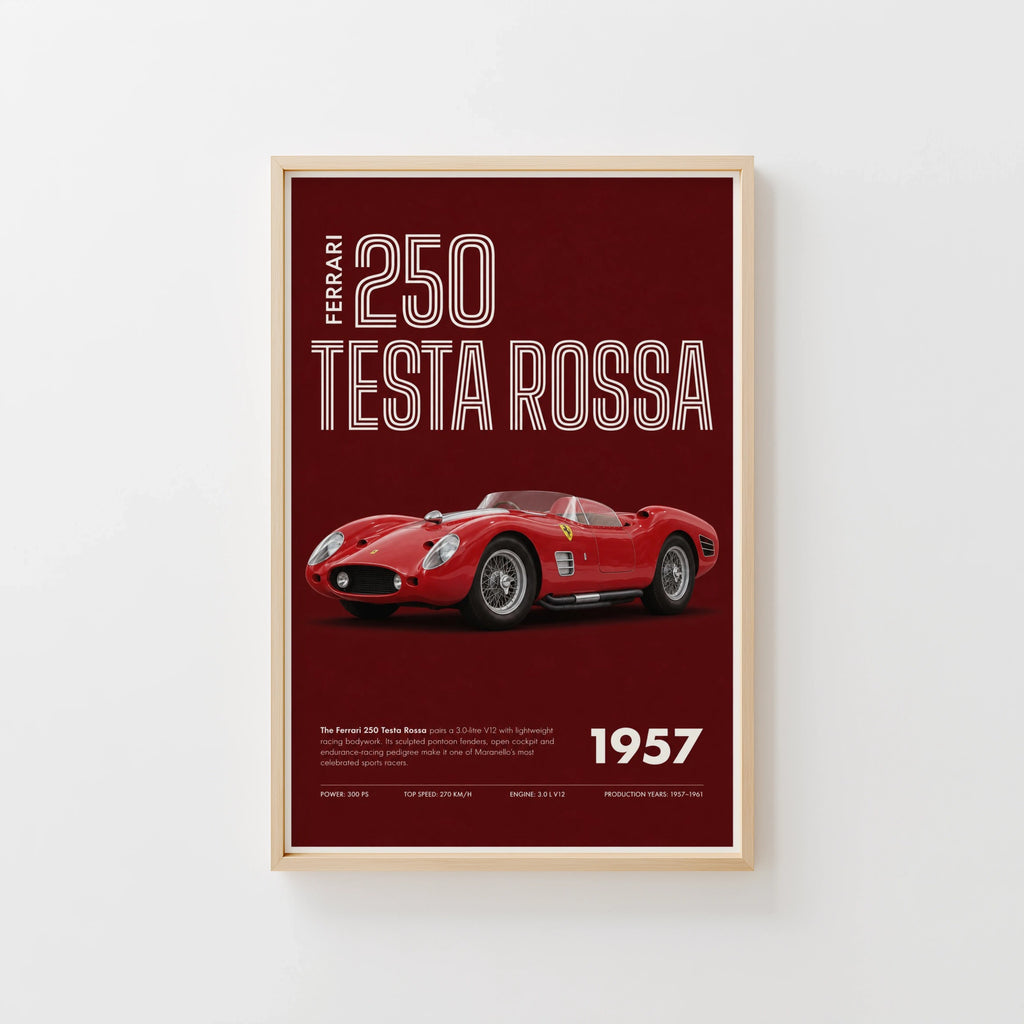 Vintage 1957 Ferrari 250 Testa Rossa Print, Car Poster