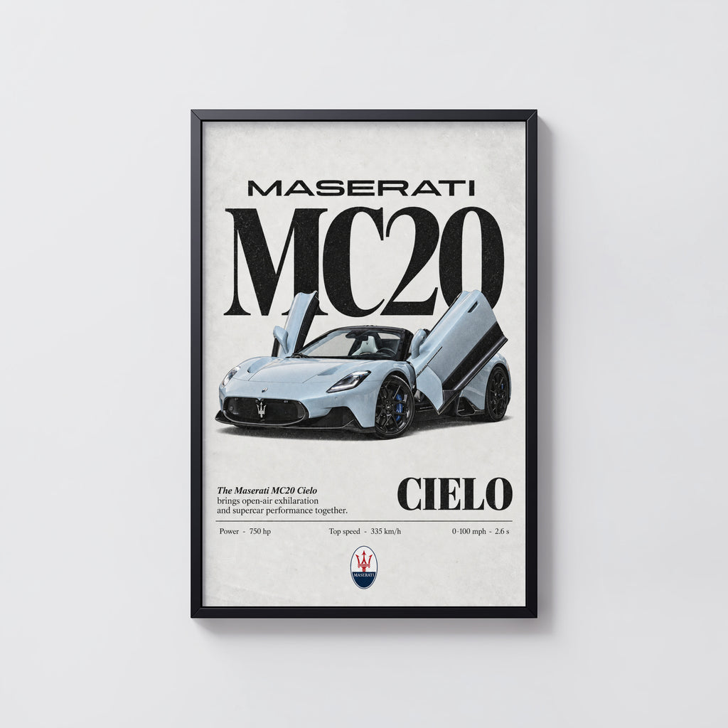 Vintage Maserati MC20 Cielo Print, Supercar Art