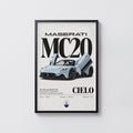 Vintage Maserati MC20 Cielo Print, Supercar Art