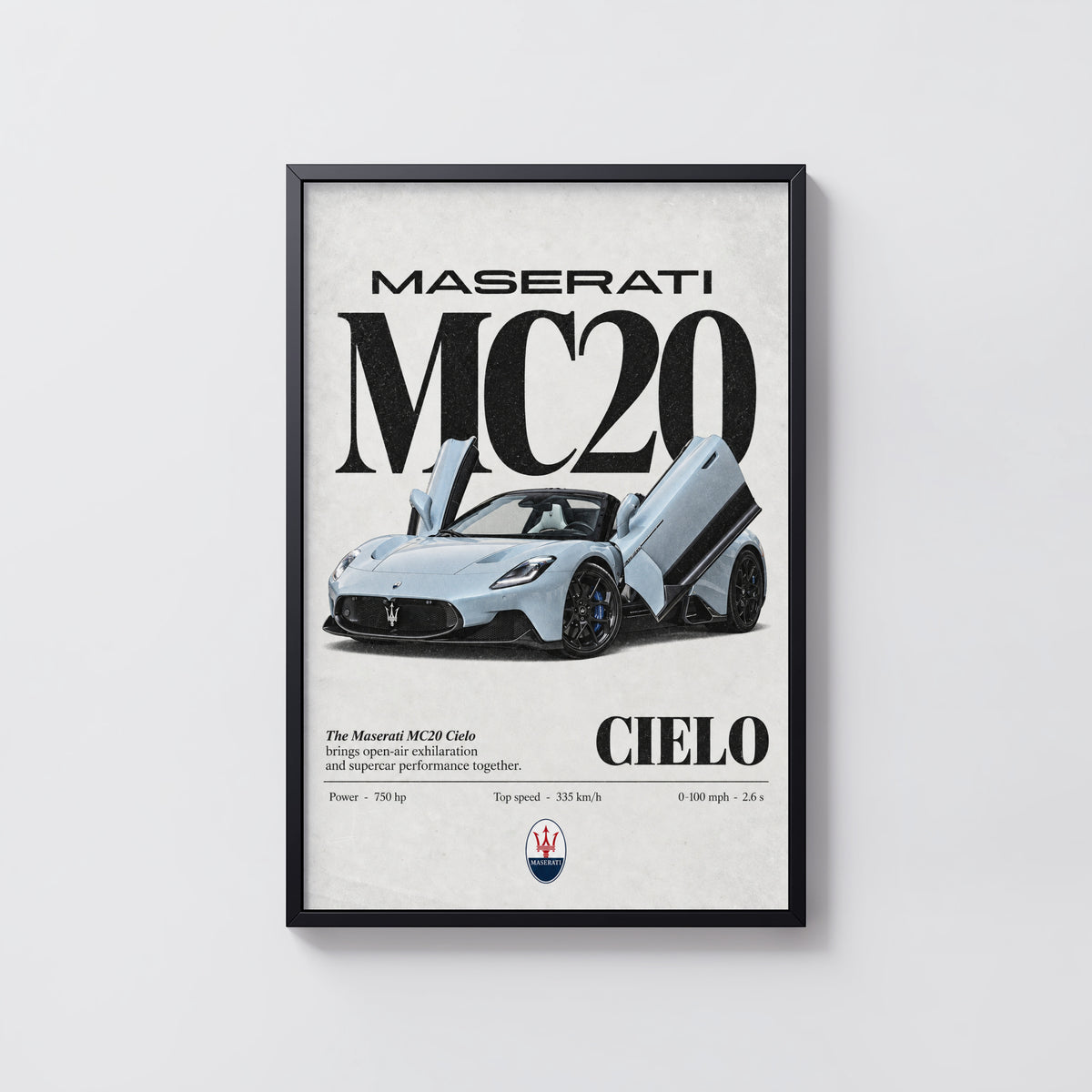 Vintage Maserati MC20 Cielo Print, Supercar Art