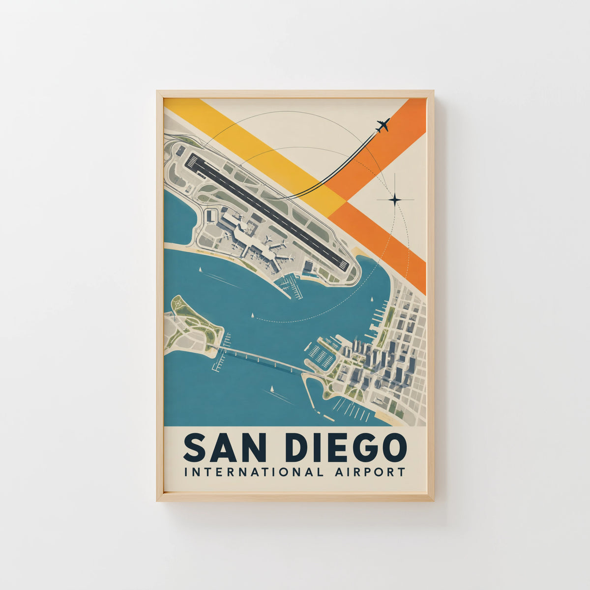Vintage San Diego Airport Poster, Aerial Map Print