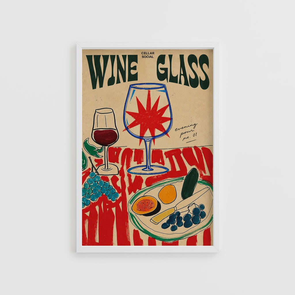 Vintage Wine Glass Print Poster, Cellar Social Wall Art