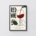 Vintage Red Wine Print Poster, Kitchen Wall Art, Greece