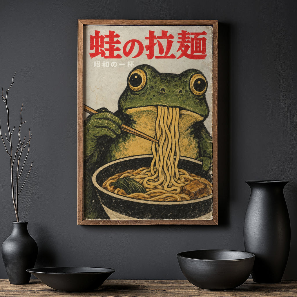 Vintage Japanese Frog Ramen Print, Retro Poster