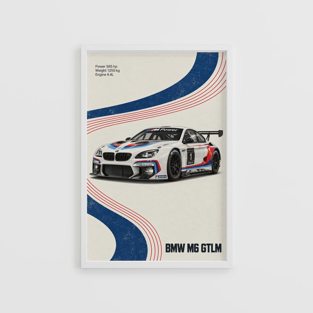 Vintage BMW M6 GTLM Race Car Print, Motorsport